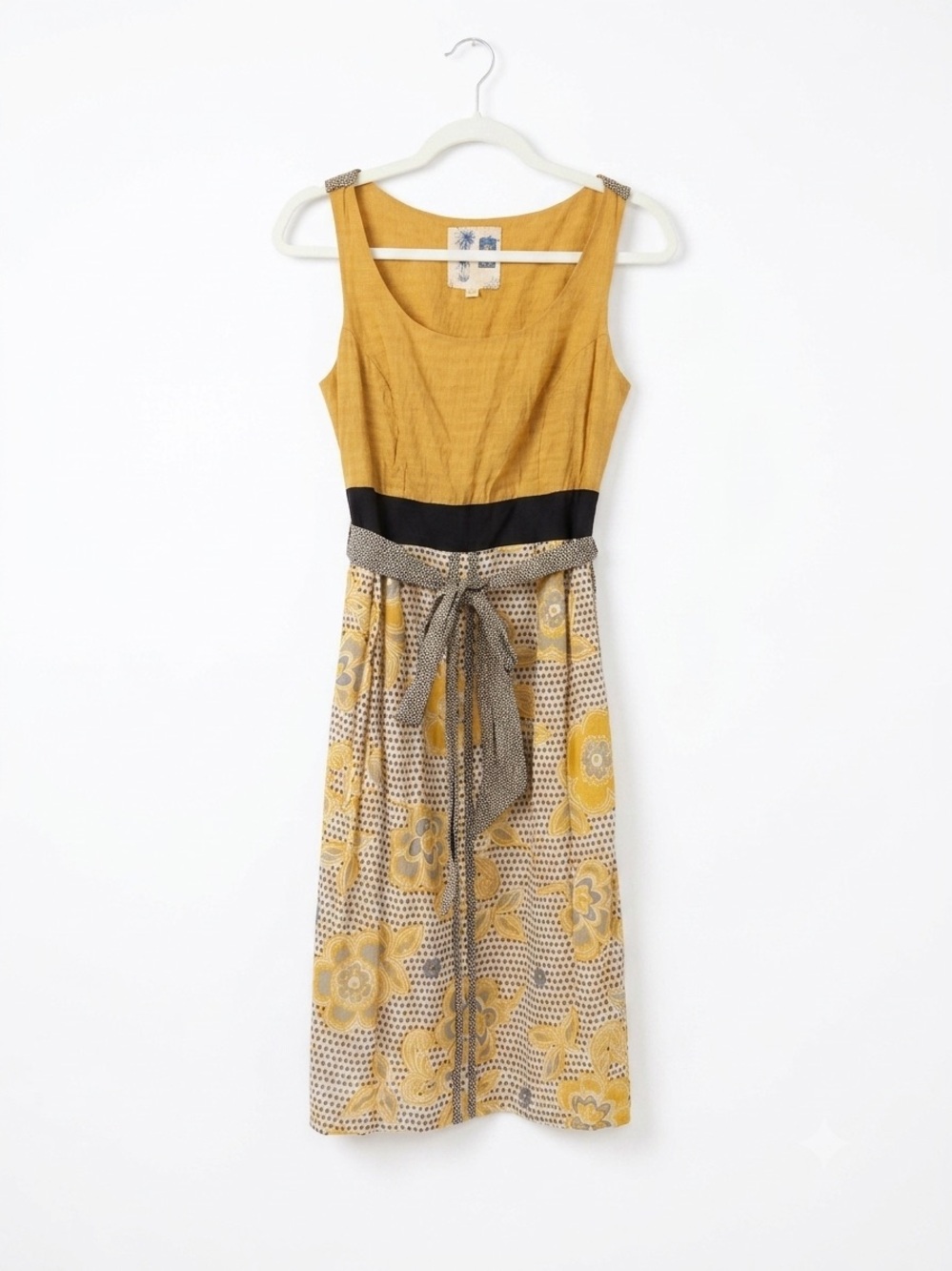 Anthro Mod Edmé & Esyllte Artesian Yellow Mixed Media Floral Dress whimsygoth